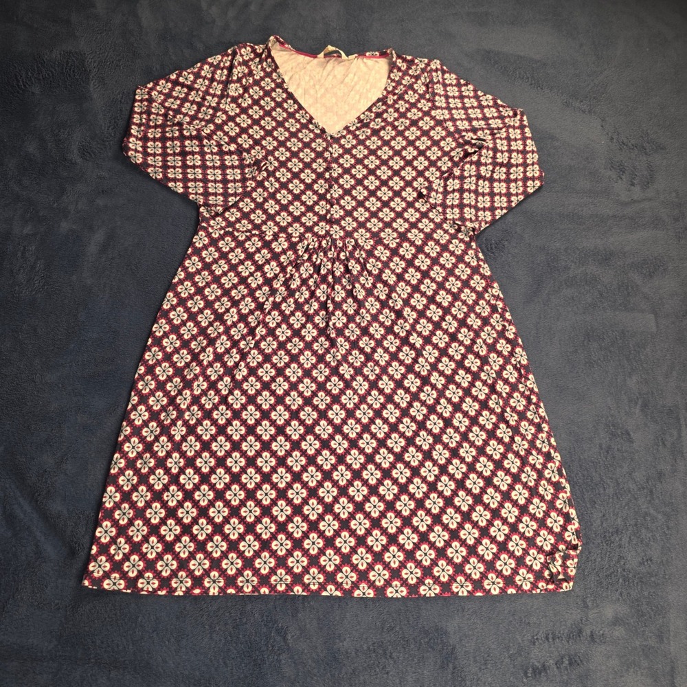 Boden Womens Geometric Floral V-Neck Jersey Dress Navy Burgundy 12L JO495